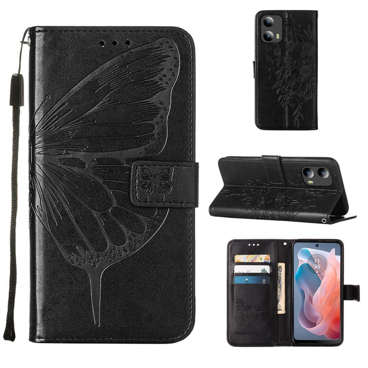 For Motorola Moto G Play 5G 2024 Embossed Butterfly Leather Phone Case(Black) - Motorola Cases by PMC Jewellery | Online Shopping South Africa | PMC Jewellery | Buy Now Pay Later Mobicred