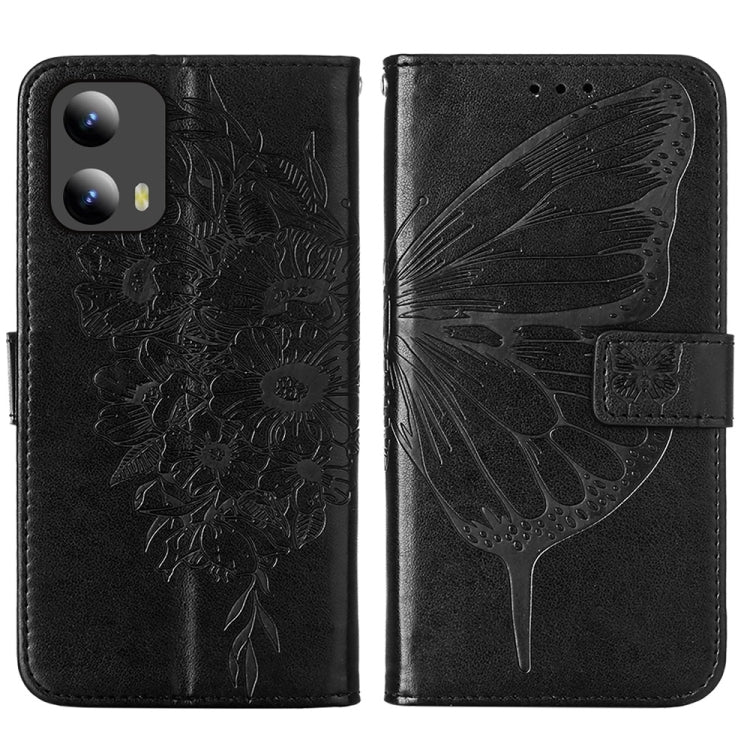 For Motorola Moto G Play 5G 2024 Embossed Butterfly Leather Phone Case(Black) - Motorola Cases by PMC Jewellery | Online Shopping South Africa | PMC Jewellery | Buy Now Pay Later Mobicred