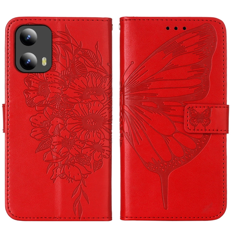 For Motorola Moto G Play 5G 2024 Embossed Butterfly Leather Phone Case(Red) - Motorola Cases by PMC Jewellery | Online Shopping South Africa | PMC Jewellery | Buy Now Pay Later Mobicred