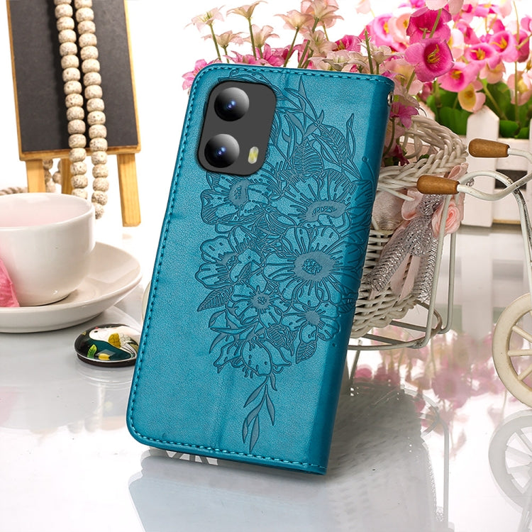 For Motorola Moto G Play 5G 2024 Embossed Butterfly Leather Phone Case(Blue) - Motorola Cases by PMC Jewellery | Online Shopping South Africa | PMC Jewellery | Buy Now Pay Later Mobicred