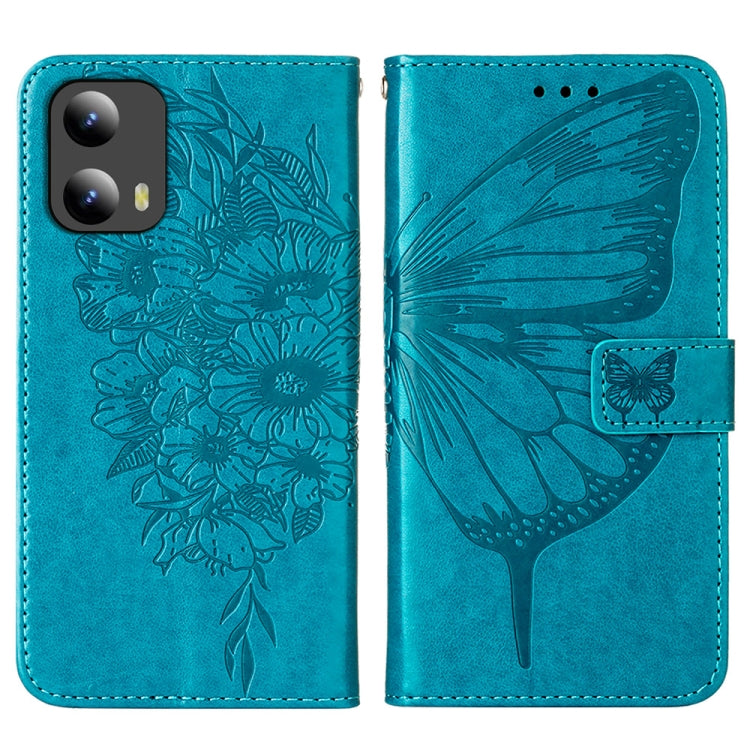 For Motorola Moto G Play 5G 2024 Embossed Butterfly Leather Phone Case(Blue) - Motorola Cases by PMC Jewellery | Online Shopping South Africa | PMC Jewellery | Buy Now Pay Later Mobicred