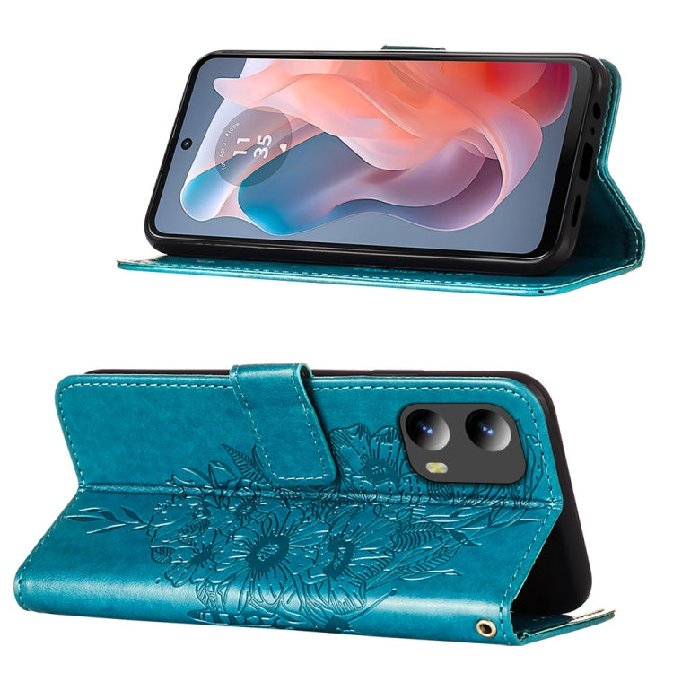 For Motorola Moto G Play 5G 2024 Embossed Butterfly Leather Phone Case(Blue) - Motorola Cases by PMC Jewellery | Online Shopping South Africa | PMC Jewellery | Buy Now Pay Later Mobicred