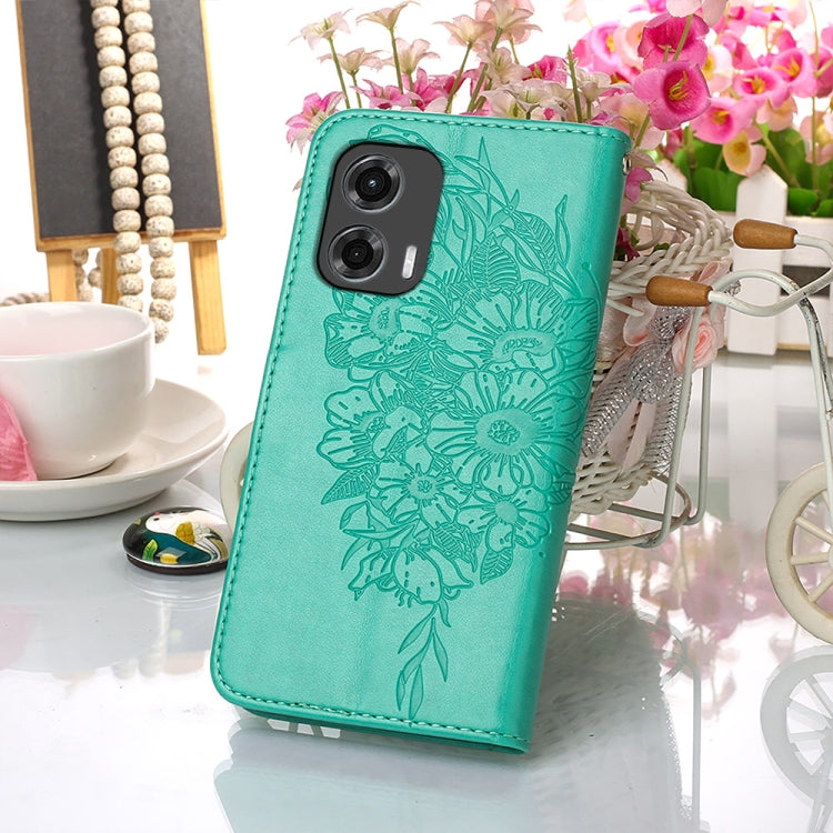For Motorola Moto G Stylus 5G 2024 Embossed Butterfly Leather Phone Case(Green) - Motorola Cases by PMC Jewellery | Online Shopping South Africa | PMC Jewellery | Buy Now Pay Later Mobicred