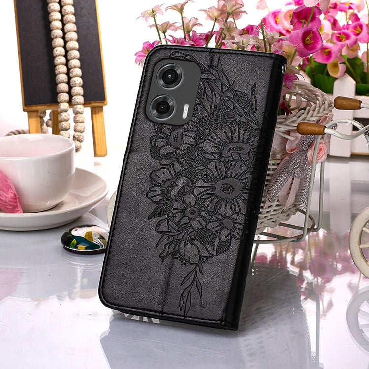 For Motorola Moto G Stylus 5G 2024 Embossed Butterfly Leather Phone Case(Black) - Motorola Cases by PMC Jewellery | Online Shopping South Africa | PMC Jewellery | Buy Now Pay Later Mobicred