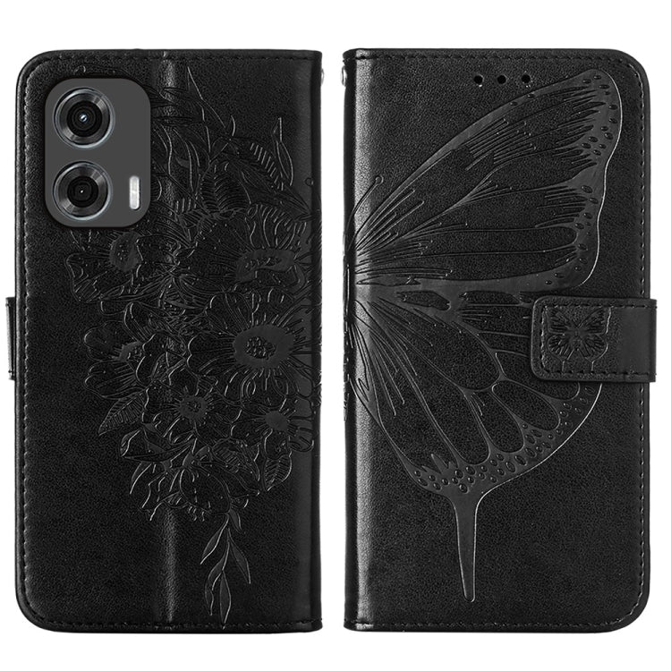 For Motorola Moto G Stylus 5G 2024 Embossed Butterfly Leather Phone Case(Black) - Motorola Cases by PMC Jewellery | Online Shopping South Africa | PMC Jewellery | Buy Now Pay Later Mobicred
