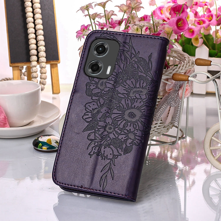 For Motorola Moto G Stylus 5G 2024 Embossed Butterfly Leather Phone Case(Dark Purple) - Motorola Cases by PMC Jewellery | Online Shopping South Africa | PMC Jewellery | Buy Now Pay Later Mobicred