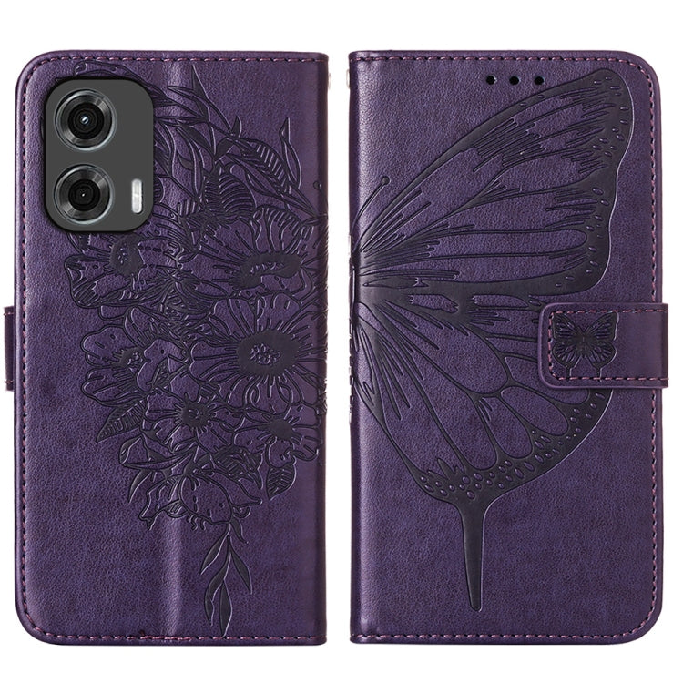 For Motorola Moto G Stylus 5G 2024 Embossed Butterfly Leather Phone Case(Dark Purple) - Motorola Cases by PMC Jewellery | Online Shopping South Africa | PMC Jewellery | Buy Now Pay Later Mobicred