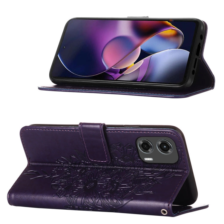 For Motorola Moto G Stylus 5G 2024 Embossed Butterfly Leather Phone Case(Dark Purple) - Motorola Cases by PMC Jewellery | Online Shopping South Africa | PMC Jewellery | Buy Now Pay Later Mobicred
