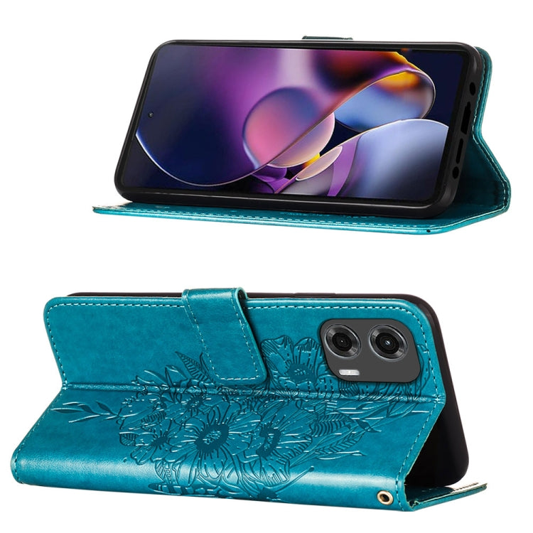 For Motorola Moto G Stylus 5G 2024 Embossed Butterfly Leather Phone Case(Blue) - Motorola Cases by PMC Jewellery | Online Shopping South Africa | PMC Jewellery | Buy Now Pay Later Mobicred