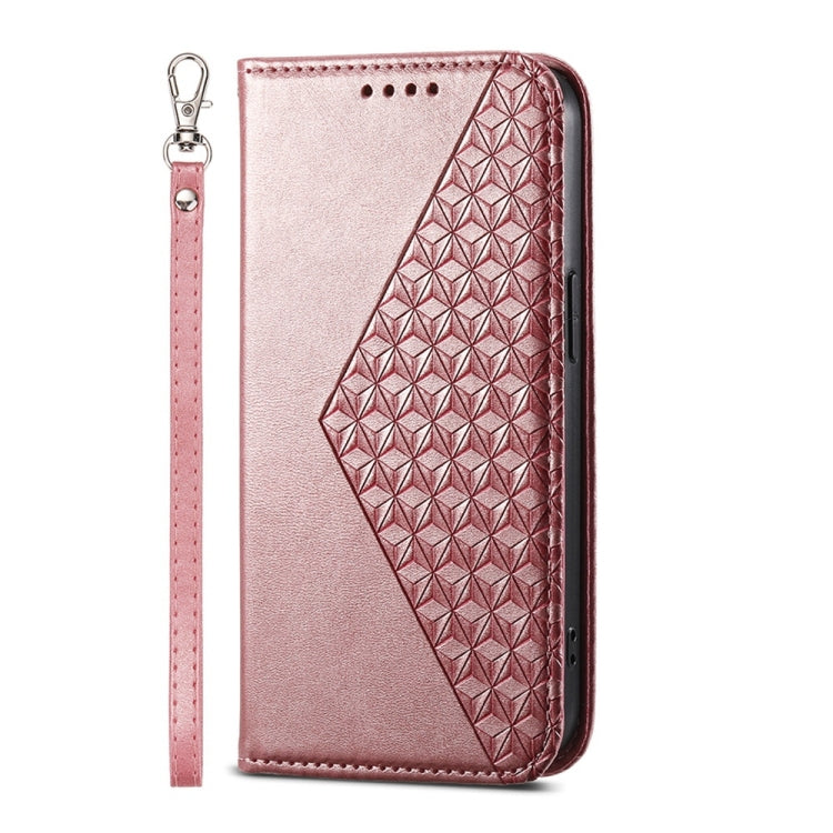 For iPhone 16e Cubic Grid Calf Texture Magnetic Leather Phone Case(Rose Gold) - iPhone 16e Cases by PMC TechLife | Online Shopping South Africa | PMC TechLife | Buy Now Pay Later Mobicred