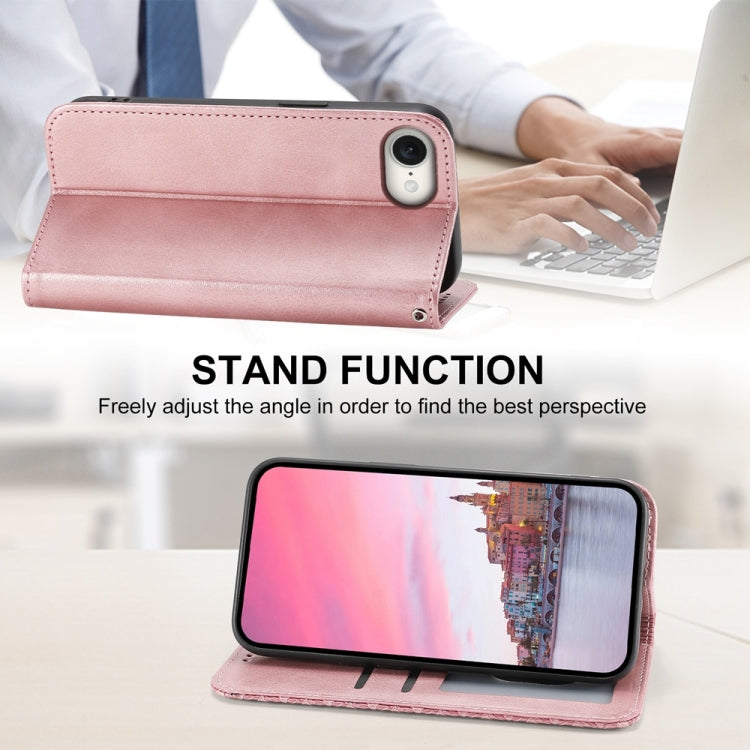 For iPhone 16e Cubic Grid Calf Texture Magnetic Leather Phone Case(Rose Gold) - iPhone 16e Cases by PMC TechLife | Online Shopping South Africa | PMC TechLife | Buy Now Pay Later Mobicred