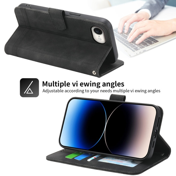 For iPhone 16e Dierfeng Dream Line TPU + PU Leather Phone Case(Black) - iPhone 16e Cases by PMC TechLife | Online Shopping South Africa | PMC TechLife | Buy Now Pay Later Mobicred