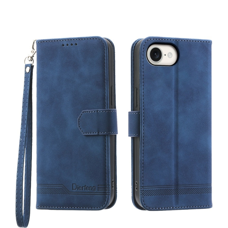 For iPhone 16e Dierfeng Dream Line TPU + PU Leather Phone Case(Blue) - iPhone 16e Cases by PMC TechLife | Online Shopping South Africa | PMC TechLife | Buy Now Pay Later Mobicred