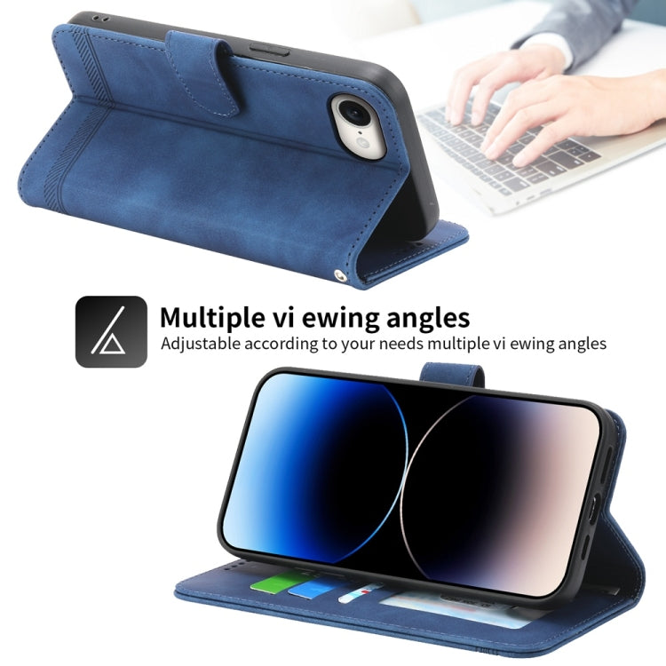 For iPhone 16e Dierfeng Dream Line TPU + PU Leather Phone Case(Blue) - iPhone 16e Cases by PMC TechLife | Online Shopping South Africa | PMC TechLife | Buy Now Pay Later Mobicred