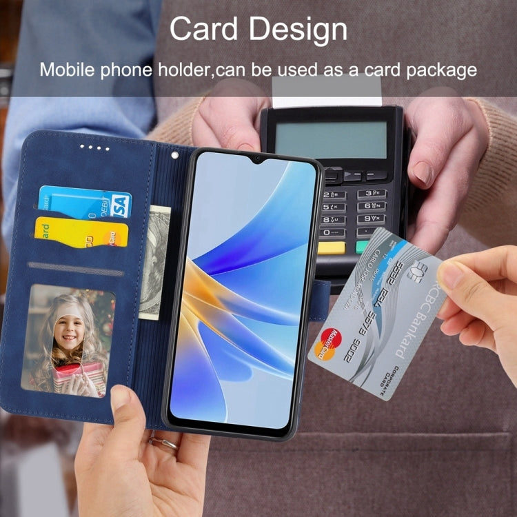 For iPhone 16e Dierfeng Dream Line TPU + PU Leather Phone Case(Blue) - iPhone 16e Cases by PMC TechLife | Online Shopping South Africa | PMC TechLife | Buy Now Pay Later Mobicred