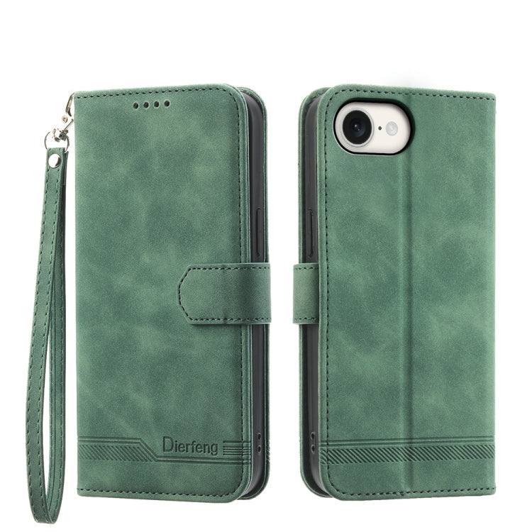 For iPhone 16e Dierfeng Dream Line TPU + PU Leather Phone Case(Green) - iPhone 16e Cases by PMC TechLife | Online Shopping South Africa | PMC TechLife | Buy Now Pay Later Mobicred