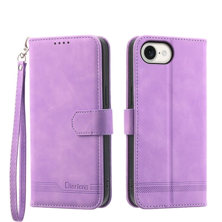 For iPhone 16e Dierfeng Dream Line TPU + PU Leather Phone Case(Purple) - iPhone 16e Cases by PMC TechLife | Online Shopping South Africa | PMC TechLife | Buy Now Pay Later Mobicred