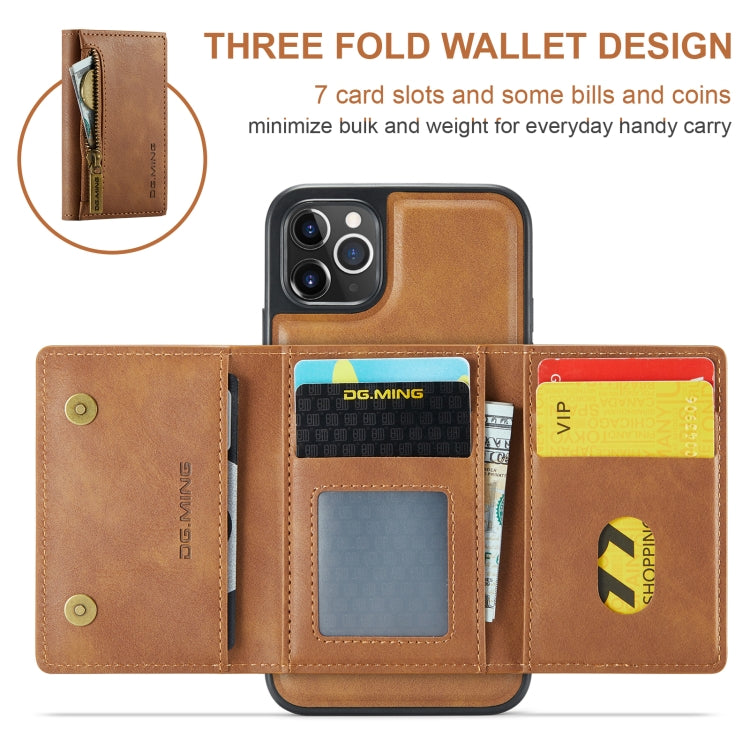 For iPhone 11 Pro Max DG.MING M5 Series Zip RFID Multi Card Detachable Leather Phone Case(Brown) - iPhone 11 Pro Max Cases by DG.MING | Online Shopping South Africa | PMC TechLife | Buy Now Pay Later Mobicred
