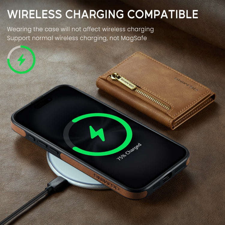 For iPhone 16 Plus DG.MING M5 Series Zip RFID Multi Card Detachable Leather Phone Case(Brown) - free shipping - PMC Jewellery - Order now!
