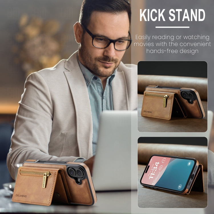 For iPhone 16 Plus DG.MING M5 Series Zip RFID Multi Card Detachable Leather Phone Case(Brown) - free shipping - PMC Jewellery - Order now!