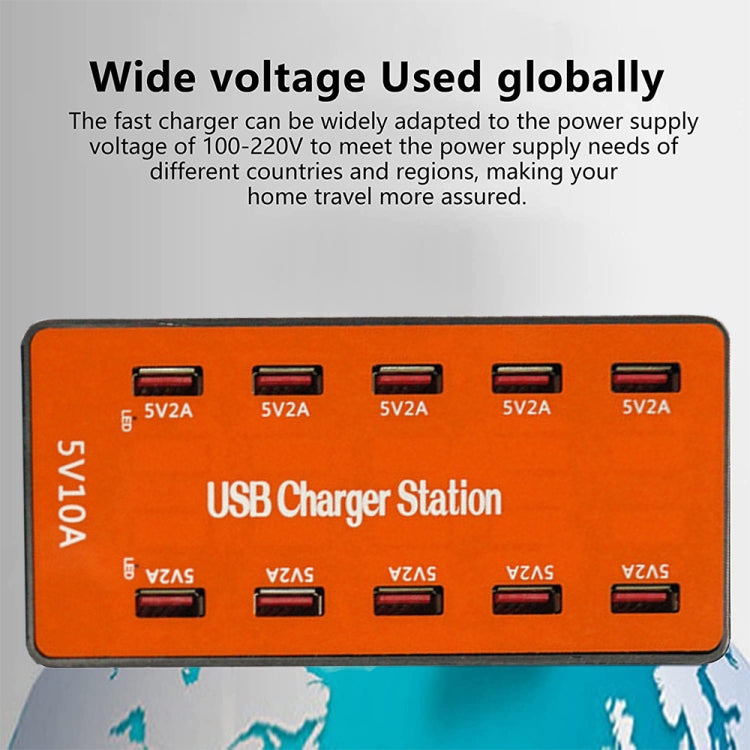A5B 50W 10 Ports USB Smart Charging Station with Indicator Light(US Plug) - Multifunction Charger by PMC Jewellery | Online Shopping South Africa | PMC Jewellery | Buy Now Pay Later Mobicred