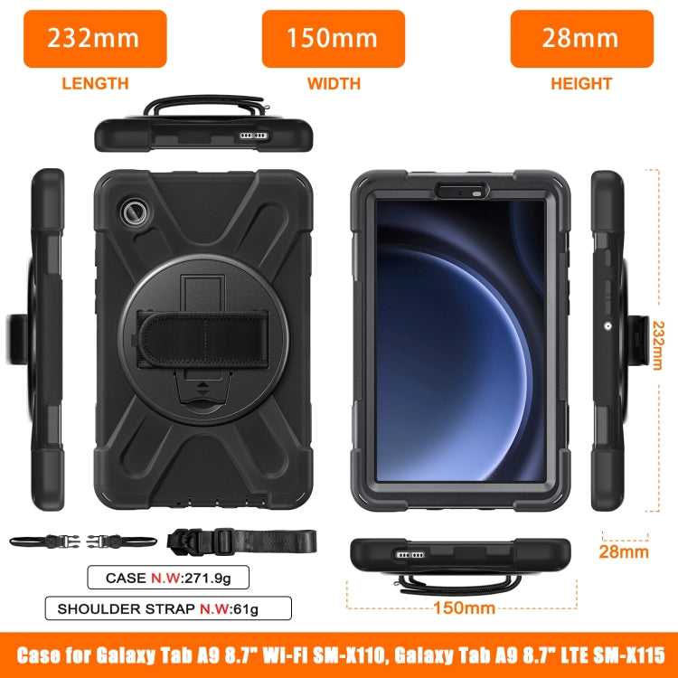 For Samsung Galaxy Tab A9 Rotary Handle Grab TPU + PC Tablet Case(Black) - Galaxy Tab A9 by PMC TechLife | Online Shopping South Africa | PMC TechLife