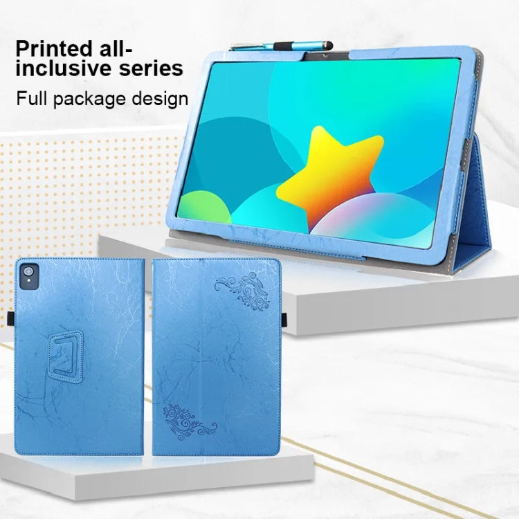 For TCL NxtPaper 11 Flower Embossed Leather Tablet Case with Handrest Strap & Pen Slot(Blue) - Others by PMC TechLife | Online Shopping South Africa | PMC TechLife | Buy Now Pay Later Mobicred