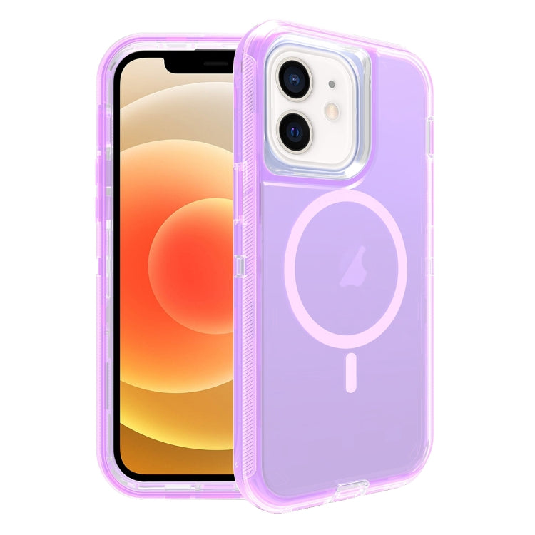 For iPhone 12 Shockproof MagSafe Magnetic Phone Case(Transparent Purple) - iPhone 12 / 12 Pro Cases by PMC TechLife | Online Shopping South Africa | PMC TechLife