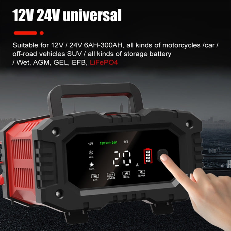 FOXSUR 12V / 24V 20A 300W Portable Motorcycle Car Smart Battery Charger(UK Plug) - free shipping - PMC TechLife - Order now!