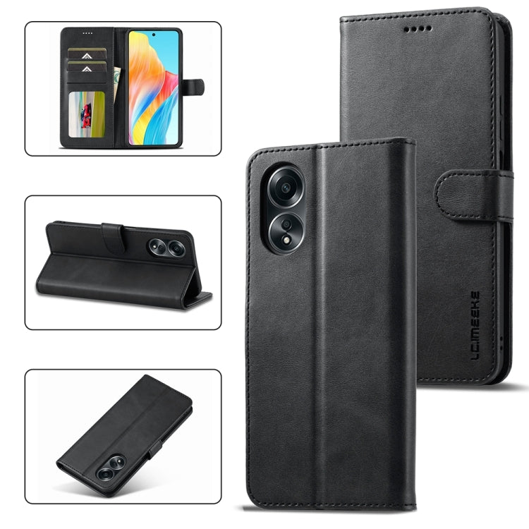 For OPPO A18 4G / A38 4G LC.IMEEKE Calf Texture Horizontal Flip Leather Case(Black) - OPPO Cases by LC.IMEEKE | Online Shopping South Africa | PMC TechLife | Buy Now Pay Later Mobicred