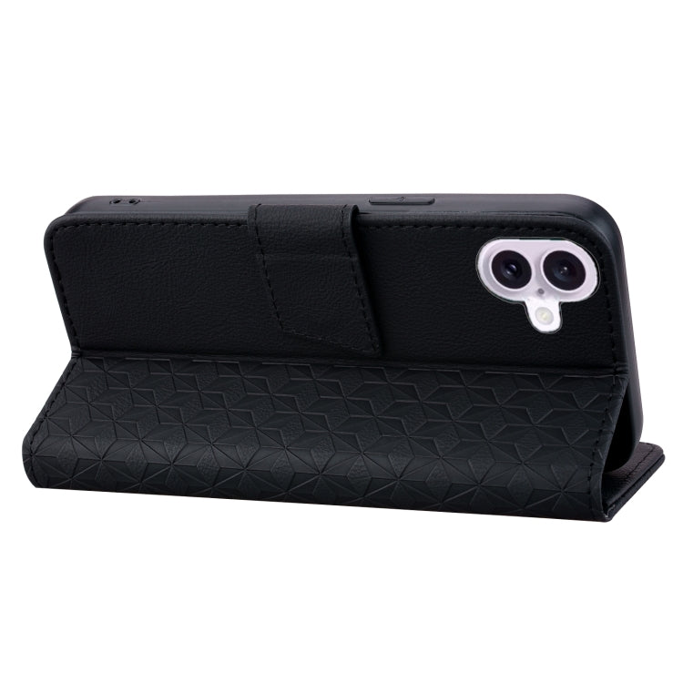 For iPhone 16 Business Diamond Buckle Leather Phone Case with Lanyard(Black) - iPhone 16 Cases by PMC TechLife | Online Shopping South Africa | PMC TechLife | Buy Now Pay Later Mobicred