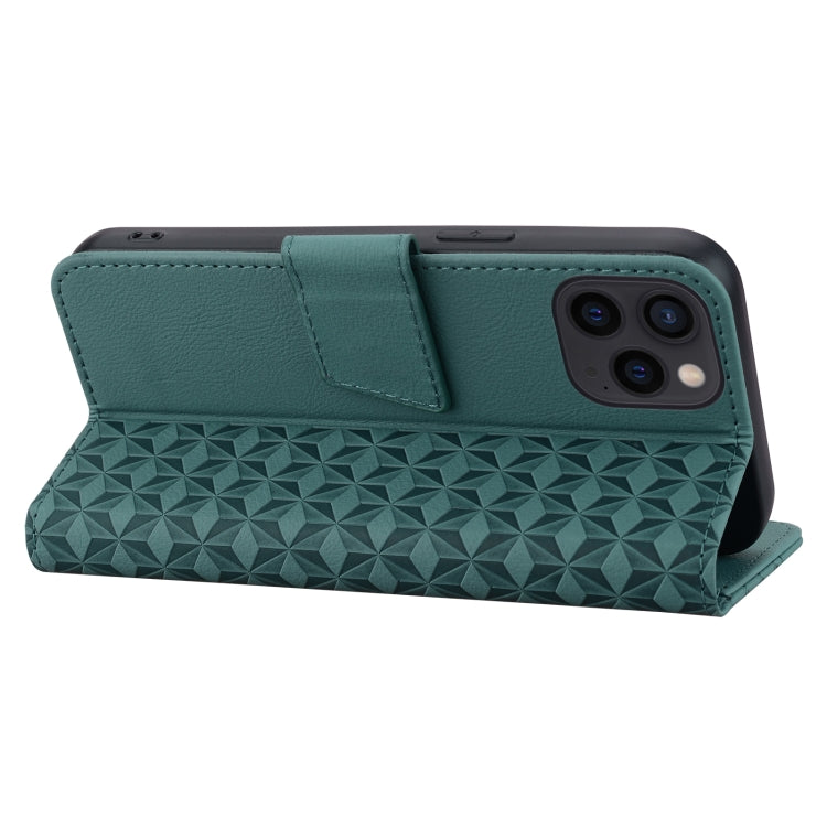 For iPhone 16 Pro Business Diamond Buckle Leather Phone Case with Lanyard(Green) - iPhone 16 Pro Cases by PMC TechLife | Online Shopping South Africa | PMC TechLife | Buy Now Pay Later Mobicred