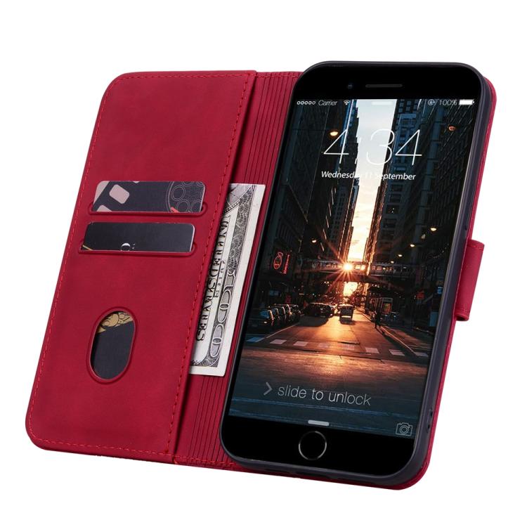 For iPhone 16e Business Diamond Buckle Leather Phone Case with Lanyard(Wine Red) - iPhone 16e Cases by PMC TechLife | Online Shopping South Africa | PMC TechLife | Buy Now Pay Later Mobicred