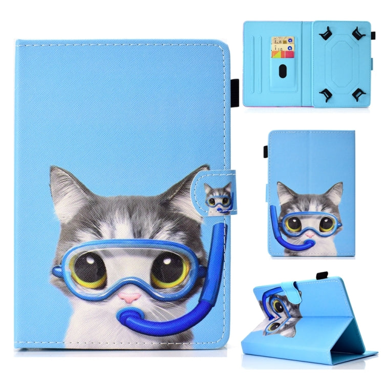 For 10 inch Universal Colored Drawing Stitching Leather Tablet Case(Diving Cat) - 10 - 11 inch by PMC TechLife | Online Shopping South Africa | PMC TechLife | Buy Now Pay Later Mobicred