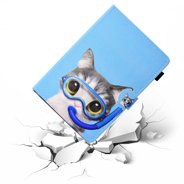 For 10 inch Universal Colored Drawing Stitching Leather Tablet Case(Diving Cat) - 10 - 11 inch by PMC TechLife | Online Shopping South Africa | PMC TechLife | Buy Now Pay Later Mobicred