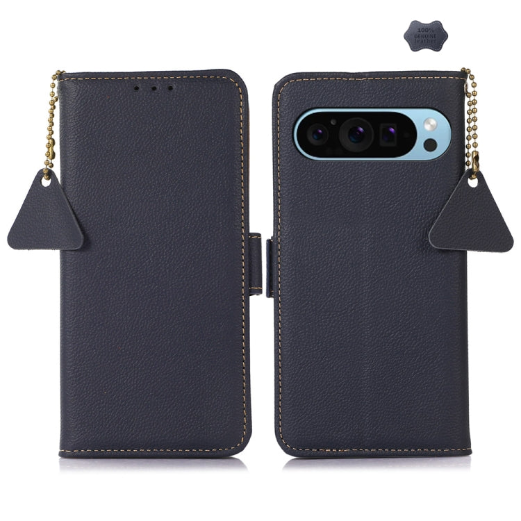 For Google Pixel 9 Side-Magnetic TJ Genuine Leather RFID Phone Case(Blue) - Google Cases by PMC TechLife | Online Shopping South Africa | PMC TechLife | Buy Now Pay Later Mobicred