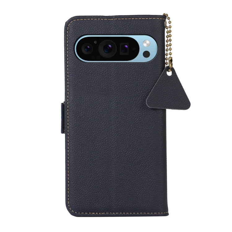 For Google Pixel 9 Side-Magnetic TJ Genuine Leather RFID Phone Case(Blue) - Google Cases by PMC TechLife | Online Shopping South Africa | PMC TechLife | Buy Now Pay Later Mobicred