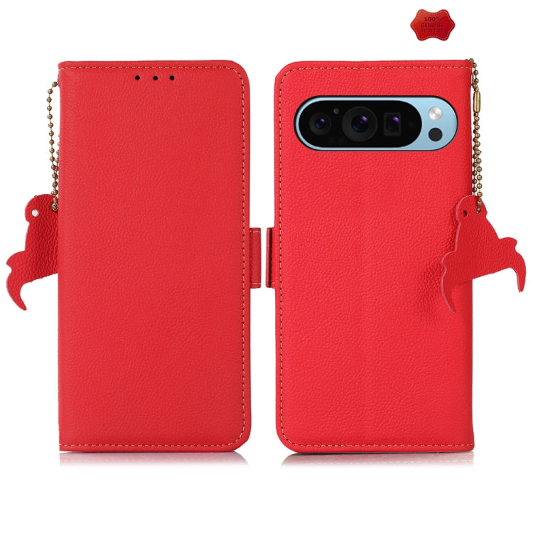For Google Pixel 9 Side-Magnetic TJ Genuine Leather RFID Phone Case(Red) - Google Cases by PMC TechLife | Online Shopping South Africa | PMC TechLife | Buy Now Pay Later Mobicred