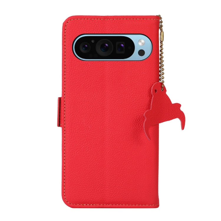 For Google Pixel 9 Side-Magnetic TJ Genuine Leather RFID Phone Case(Red) - Google Cases by PMC TechLife | Online Shopping South Africa | PMC TechLife | Buy Now Pay Later Mobicred