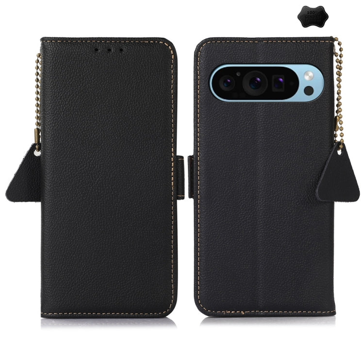 For Google Pixel 9 Side-Magnetic TJ Genuine Leather RFID Phone Case(Black) - Google Cases by PMC TechLife | Online Shopping South Africa | PMC TechLife | Buy Now Pay Later Mobicred
