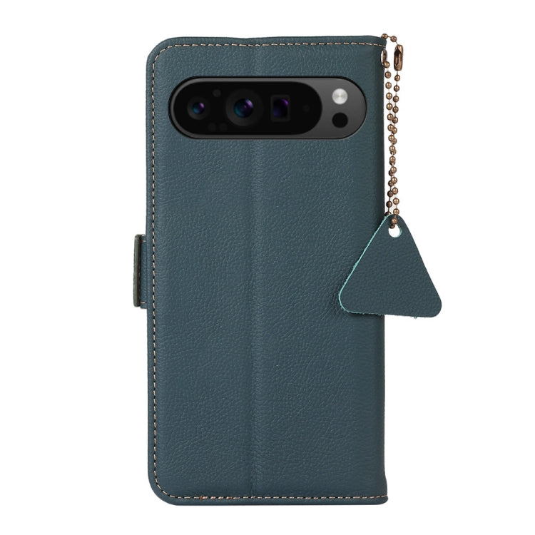 For Google Pixel 9 Pro Side-Magnetic TJ Genuine Leather RFID Phone Case(Green) - Google Cases by PMC TechLife | Online Shopping South Africa | PMC TechLife | Buy Now Pay Later Mobicred