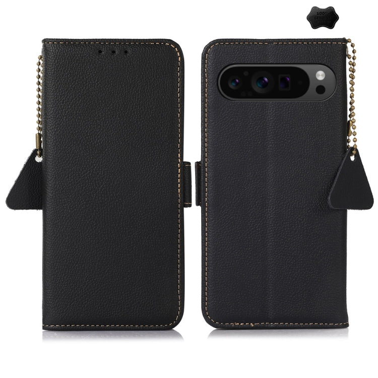 For Google Pixel 9 Pro Side-Magnetic TJ Genuine Leather RFID Phone Case(Black) - Google Cases by PMC TechLife | Online Shopping South Africa | PMC TechLife | Buy Now Pay Later Mobicred