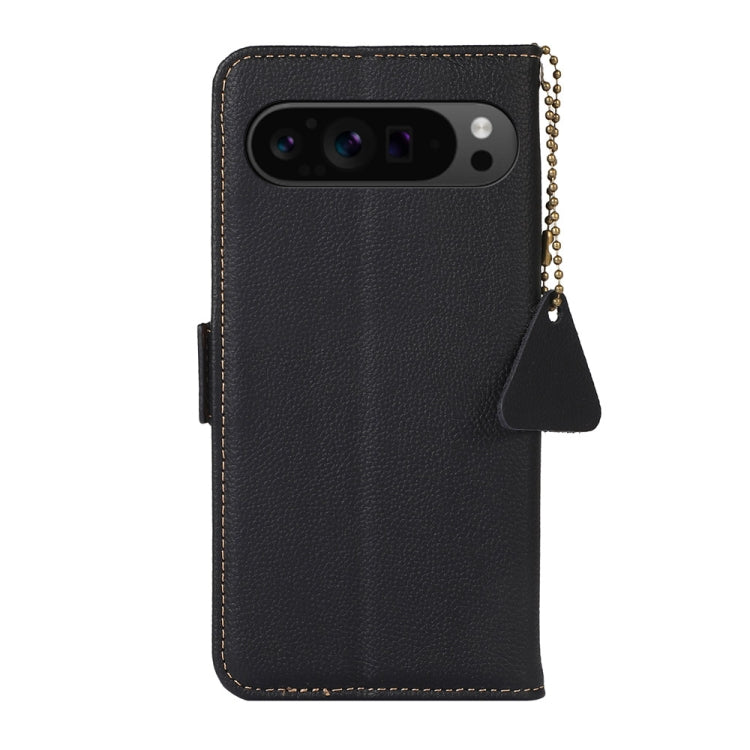 For Google Pixel 9 Pro Side-Magnetic TJ Genuine Leather RFID Phone Case(Black) - Google Cases by PMC TechLife | Online Shopping South Africa | PMC TechLife | Buy Now Pay Later Mobicred