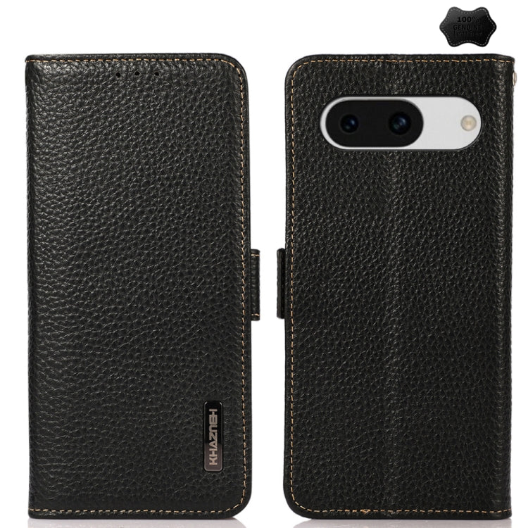 For Google Pixel 8a KHAZNEH Side-Magnetic Litchi Genuine Leather RFID Phone Case(Black) - Google Cases by PMC TechLife | Online Shopping South Africa | PMC TechLife | Buy Now Pay Later Mobicred