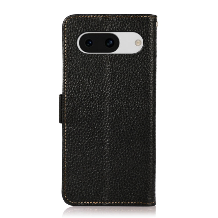 For Google Pixel 8a KHAZNEH Side-Magnetic Litchi Genuine Leather RFID Phone Case(Black) - Google Cases by PMC TechLife | Online Shopping South Africa | PMC TechLife | Buy Now Pay Later Mobicred