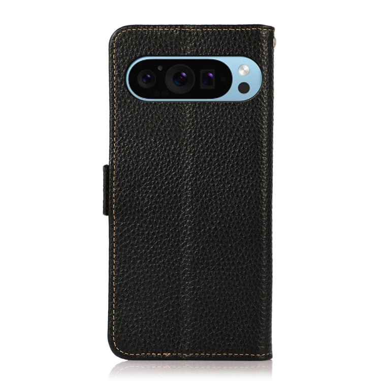 For Google Pixel 9 KHAZNEH Side-Magnetic Litchi Genuine Leather RFID Phone Case(Black) - free shipping - PMC TechLife - Order now!