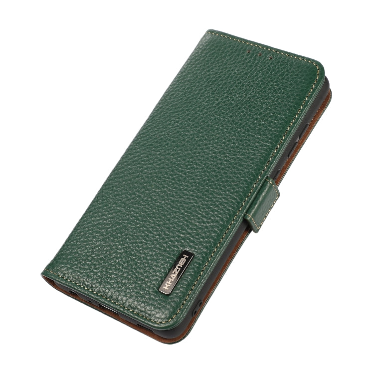 For Google Pixel 9a KHAZNEH Side-Magnetic Litchi Genuine Leather RFID Phone Case(Green) - Google Cases by PMC TechLife | Online Shopping South Africa | PMC TechLife | Buy Now Pay Later Mobicred