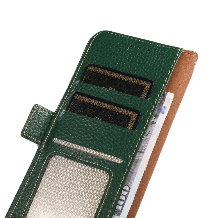 For Google Pixel 9a KHAZNEH Side-Magnetic Litchi Genuine Leather RFID Phone Case(Green) - Google Cases by PMC TechLife | Online Shopping South Africa | PMC TechLife | Buy Now Pay Later Mobicred