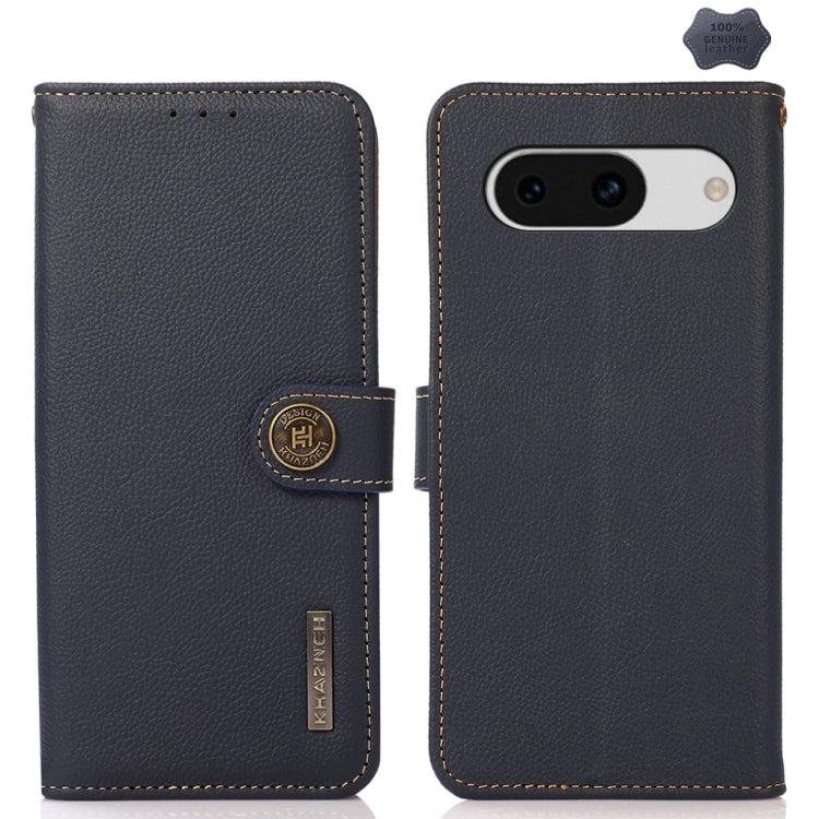 For Google Pixel 8a KHAZNEH Custer Genuine Leather RFID Phone Case(Blue) - Google Cases by PMC TechLife | Online Shopping South Africa | PMC TechLife | Buy Now Pay Later Mobicred