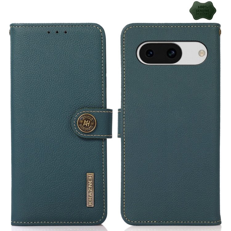 For Google Pixel 8a KHAZNEH Custer Genuine Leather RFID Phone Case(Green) - Google Cases by PMC TechLife | Online Shopping South Africa | PMC TechLife | Buy Now Pay Later Mobicred